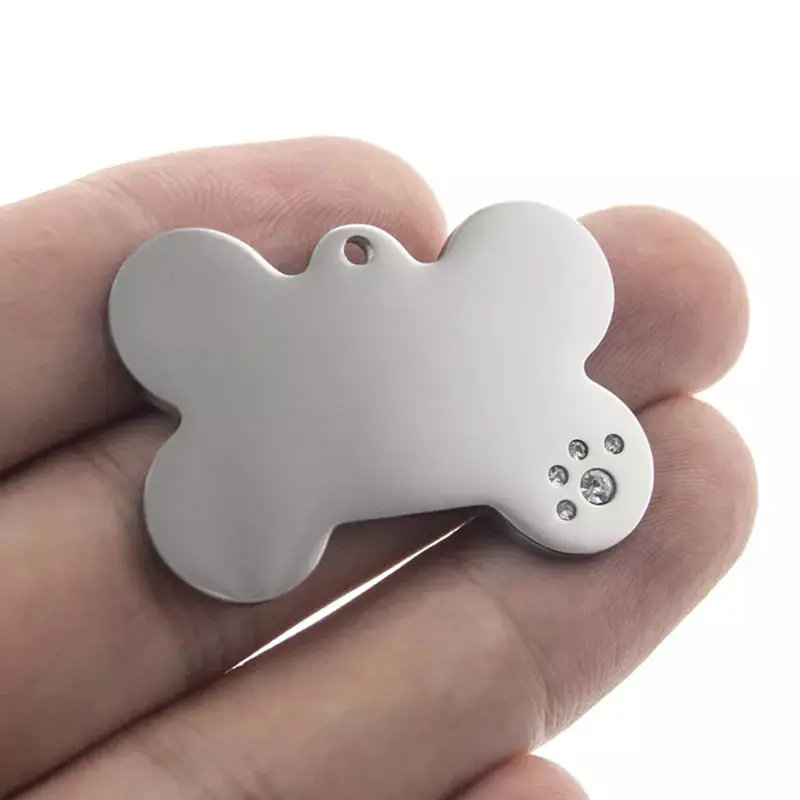 Customizable laser mark stainless steel fish key buckle metal carved bone shaped diamond blank cat pet metal dog tag
