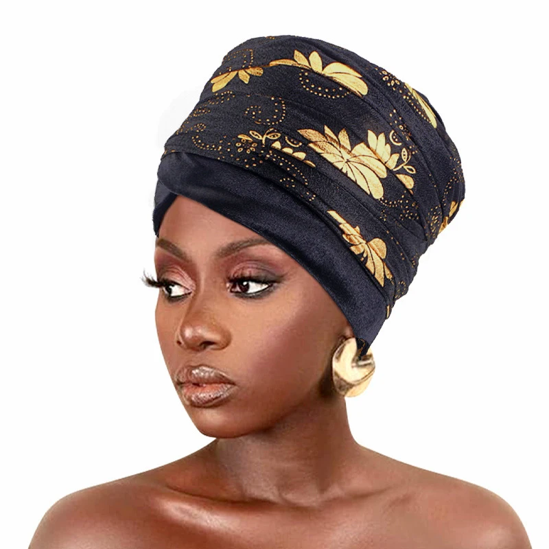 HZM-23400 Pretty velvet turban hijab gold shiny hijab bandanna for Muslim woman scarf turban
