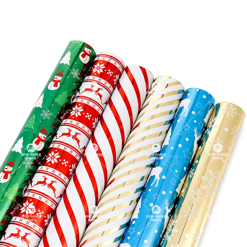 Custom Double-sided Printing Shinny Aluminized Foil Christmas Gift Wrapping Paper Roll for Packaging