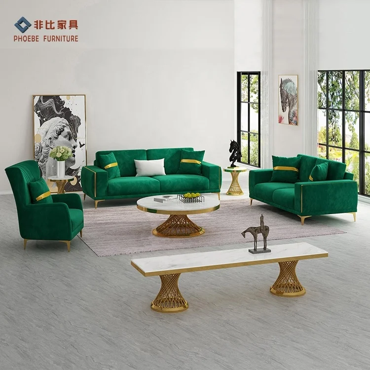 Beautiful fresh nordic green velvet lounge couch sofa set