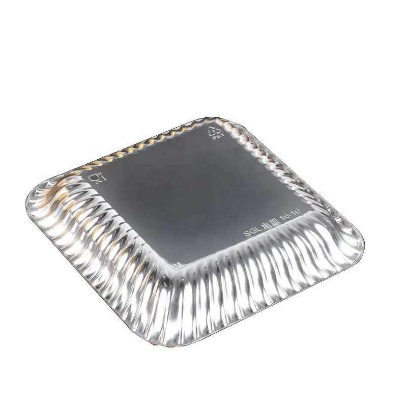 Lesui rectangle square wholesale wedding party plastic food serving golden tray for food takeaway