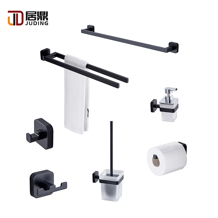 Top Fashion Matt Black Hotel Washroom Wall Hung Mounted Decorations Bathroom Accessories 7 Pieces Set Sanitary Hardware Set