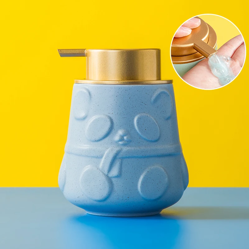 Panda kit Lovely durable ceramic liquid hand sanitizer distributor bottle refillable emulsion bottle for bathroom kitchens