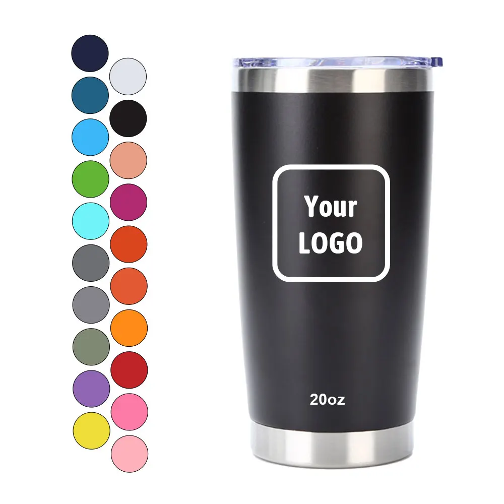 Custom logo 20 oz 20oz stainless steel double wall travel mug slim powder coated tumblers thermal mug with lid