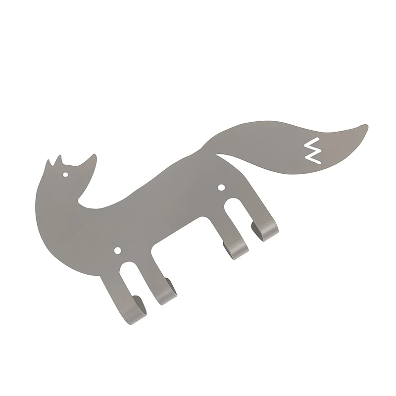 Metal Key Hanger Wall Decorative Fox Key Rack Organizer Self Adhesive Keychain Holder with 4 Key Hooks