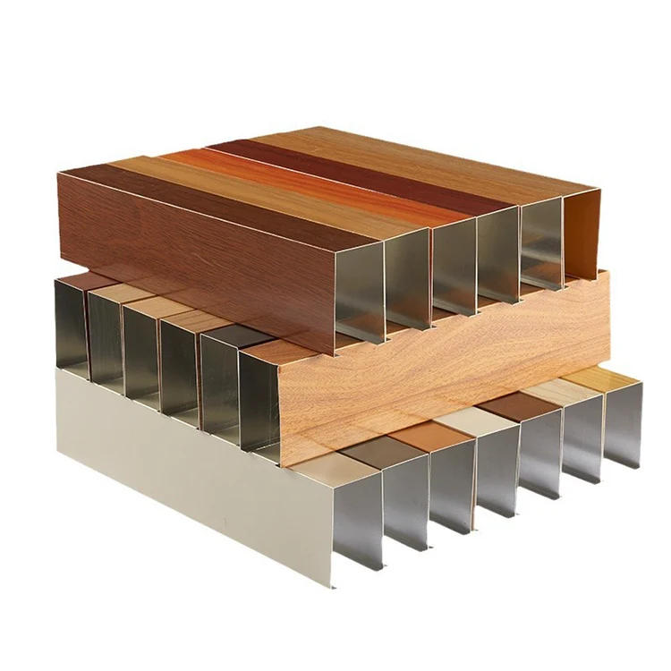 Wood grain aluminum square tube Aluminum square pass ceiling ceiling Decorative wood grain Ceiling Partition