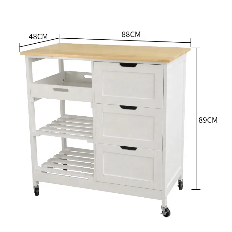 Mobile 3 tier dining room furniture wood serving kitchen trolley island cart with drawer
