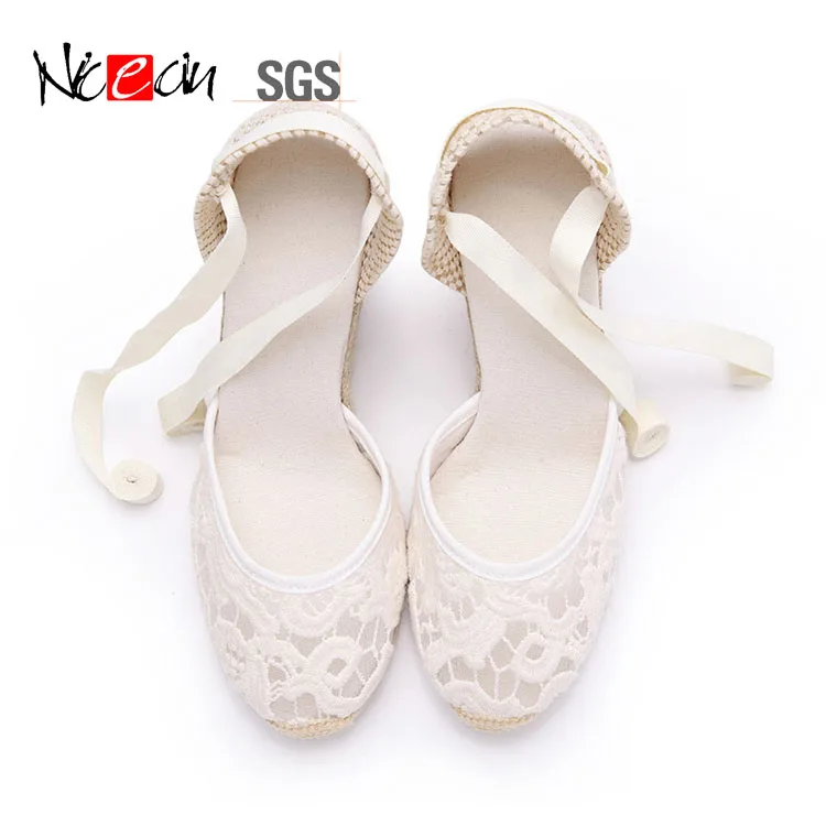 Nicecin Lacing retro shoes for ladies cotton shoes with raised heels creative wedge lace sandals women sneaker shoes espadrilles