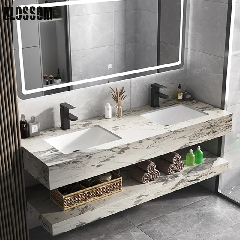 High Quality Modern Rock Slab Ceramic Wash Basin Square Floating Marble Bathroom Sink Home/Hotel Hand Wash Use Mount