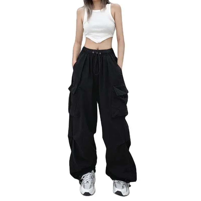 Promotional fashion streetwear loose gym parachute track cargo women pants