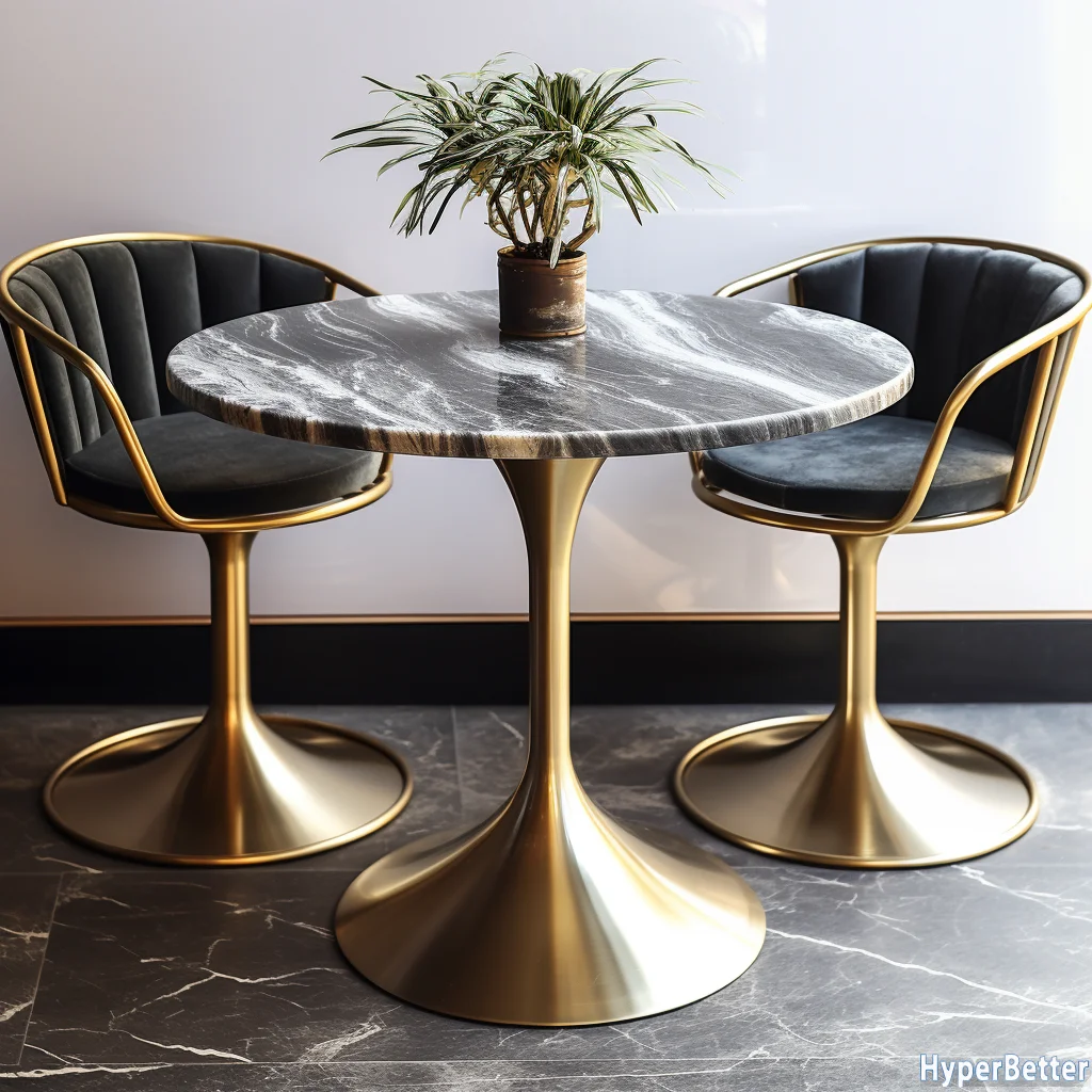 Fashionable black white round marble coffee table top golden stainless steel tulip base