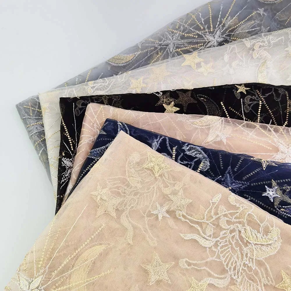 2022  tulle mesh star and Moon embroidery fabric in stock sale