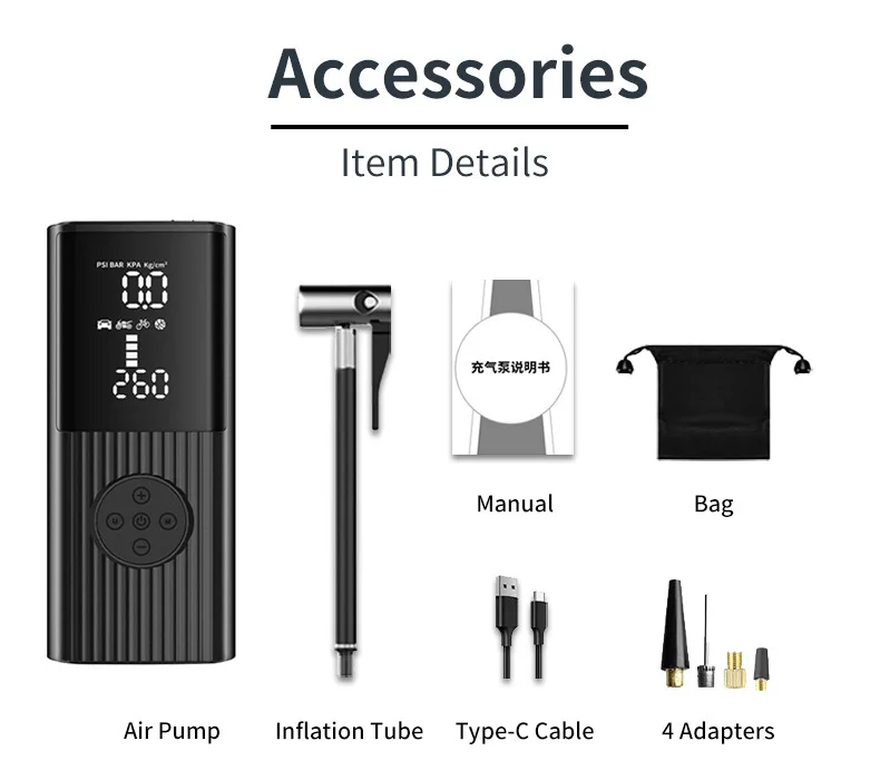 Portable car jump starter with tyre inflator tyre car air compressor for car pump