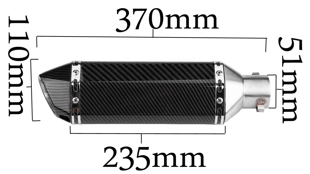 51MM Motorcycle Exhaust Pipe with Muffler Moto Bike Pot Escape 370mm Motorcycle Muffler