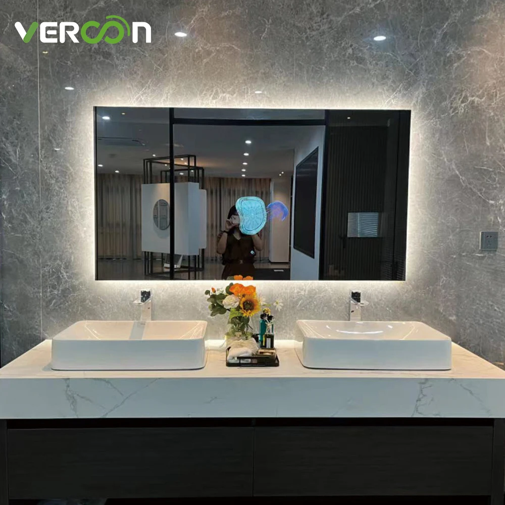 Vercon  back-lit bathroom mirror TV 1200*800mm illuminated TV mirror water-proof  smart mirror  Android 21.5inch touchscreen