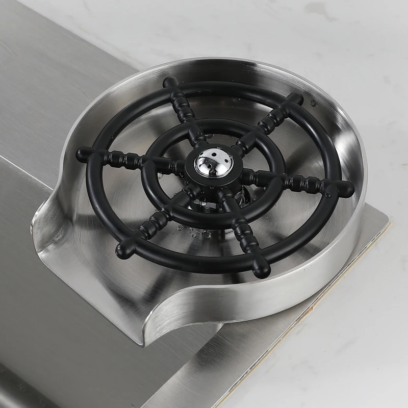 Commercial Bar Cafe Automatic Stainless Coffee Cup Rinser Black Bottle Washer Faucet Glass Rinser For Kitchen Sinks Accessories