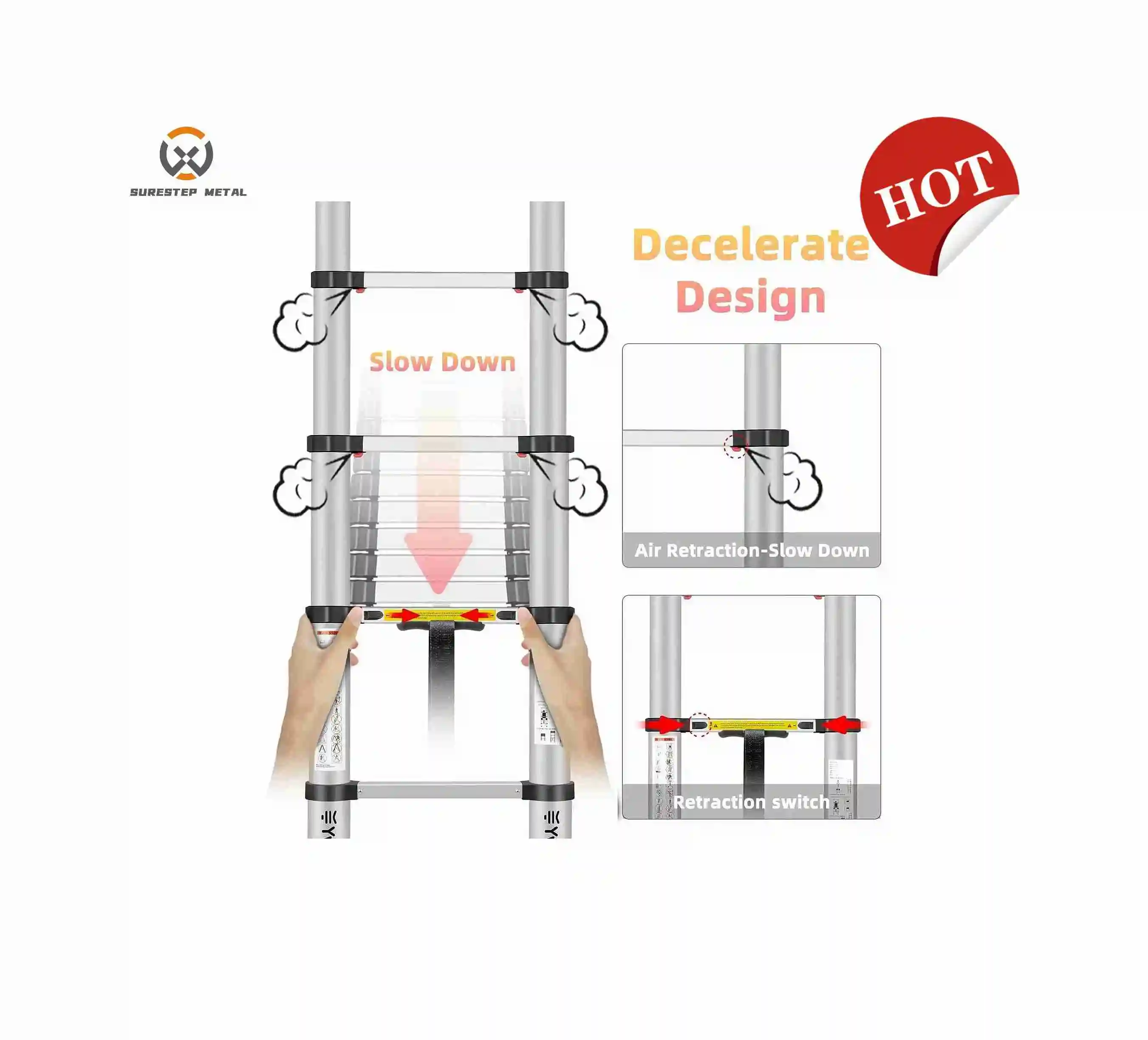 EN131 approved 3.8m escalera plegable de aluminio portable werner ladder extension telescopic aluminium ladders