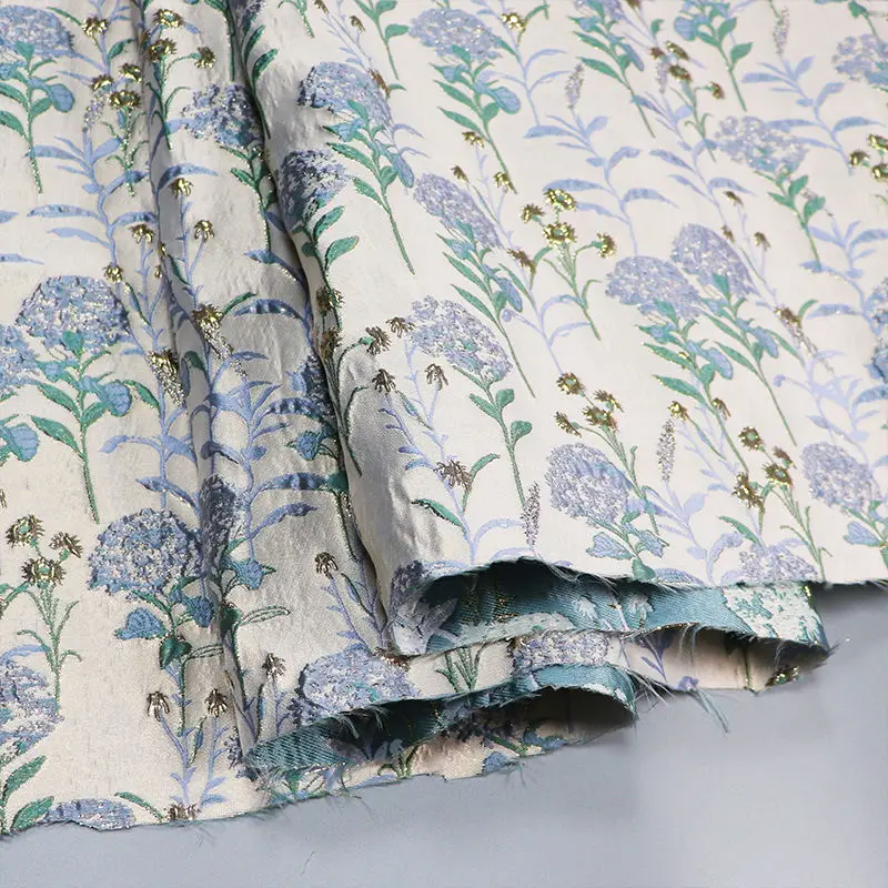 High quality 3d glitter silver flowers floral design metallic woven dressmaking 100% polyester yarn dyed jacquard brocade fabric