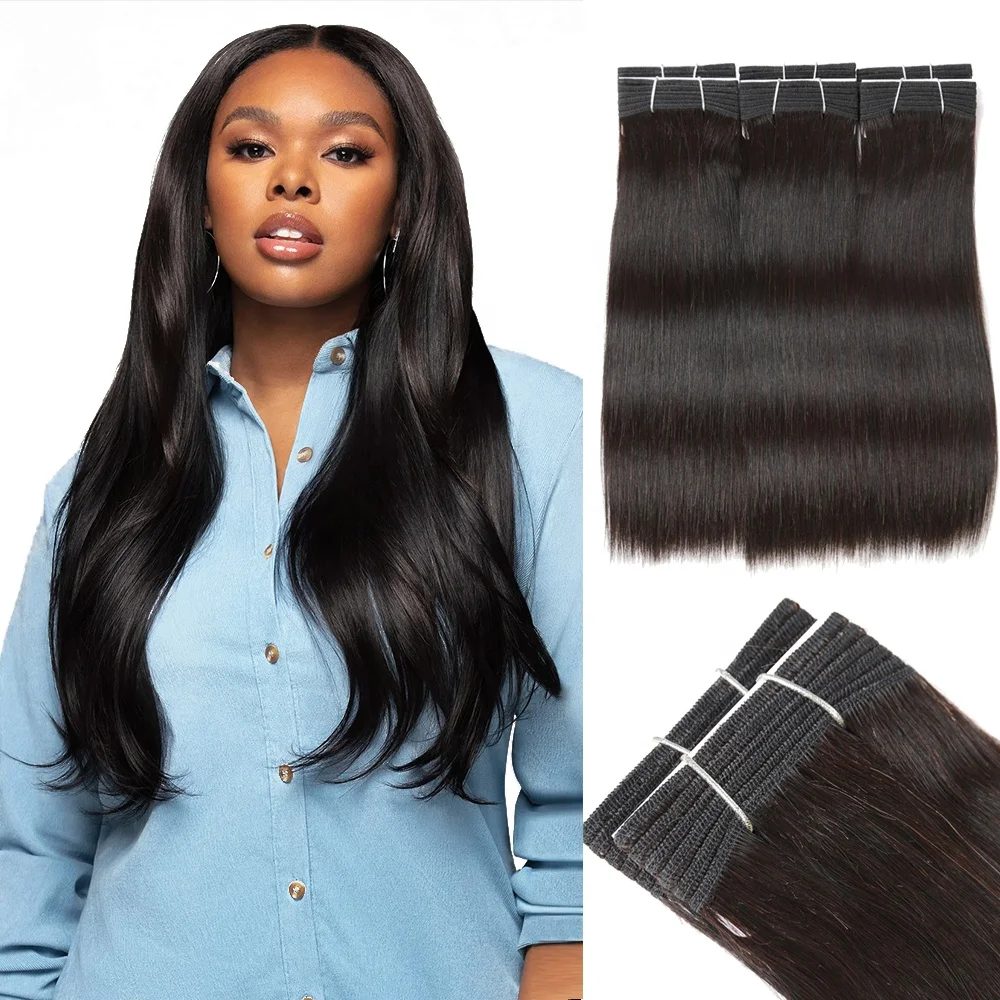 Wholesale 6 to 30 inch smooth remy human hair extension weave bundles natural bone straight wave double drawn virgin human hair