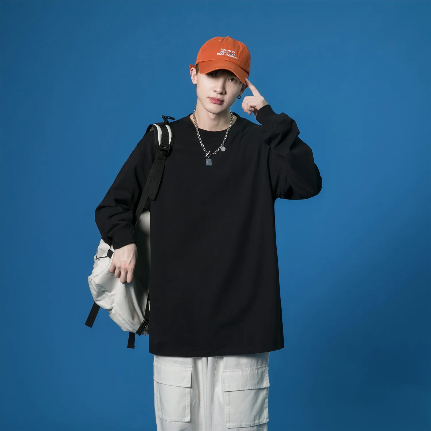 Oem 100% Cotton plain Customize heavyweight Print LOGO Men O-Neck T shirt oversized Long Sleeve T-Shirt