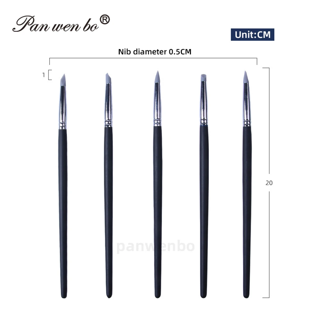 Panwenbo Wholesale 5 Pcs Set Handle Brass Tube Silicone Nail Pen Ceramic Art Clay Rubber Pen