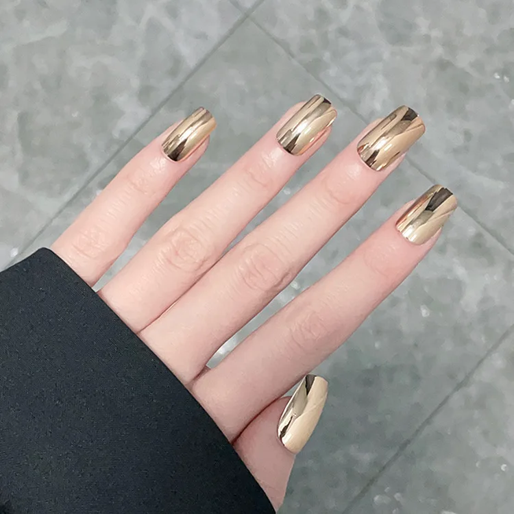 Customized Metal Mirror Medium Square Nails Salon Professional Products Press On Nails Artificial Nails