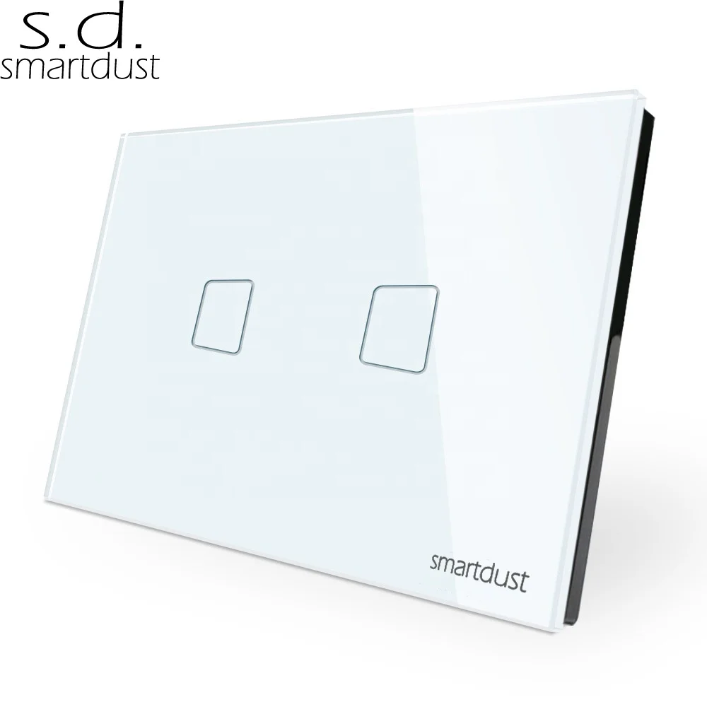 Smartdust USA America AU Standard Wall Electrical Enclosure Board 2 Gang 1 Way Tempered Glass Penal LED Light Touch Switch