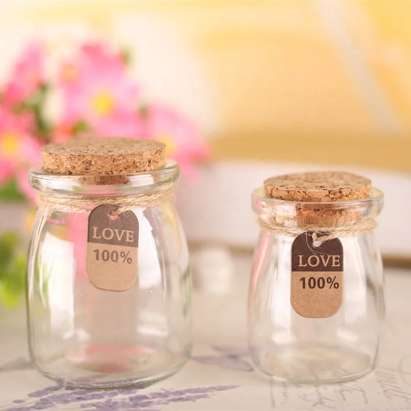 3.4oz Mini Glass Wish Favor Bottle 100ml Vintage Party Favor Jars For Wedding Favors Pudding Glass Jar With Cork Lid And Strings