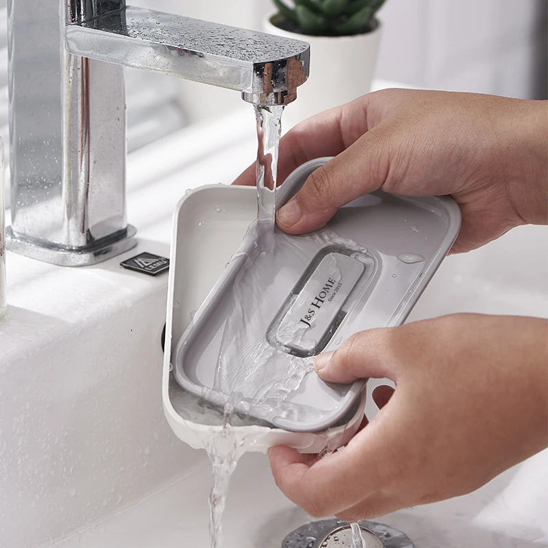 Eco-friendly Bathroom Accessories Double Layers Design Soap Holder Rectangular PS Plastic Soap Dish
