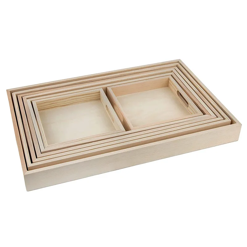 
Factory wholesale rustic square five piece set wood breakfast trays for bed 
