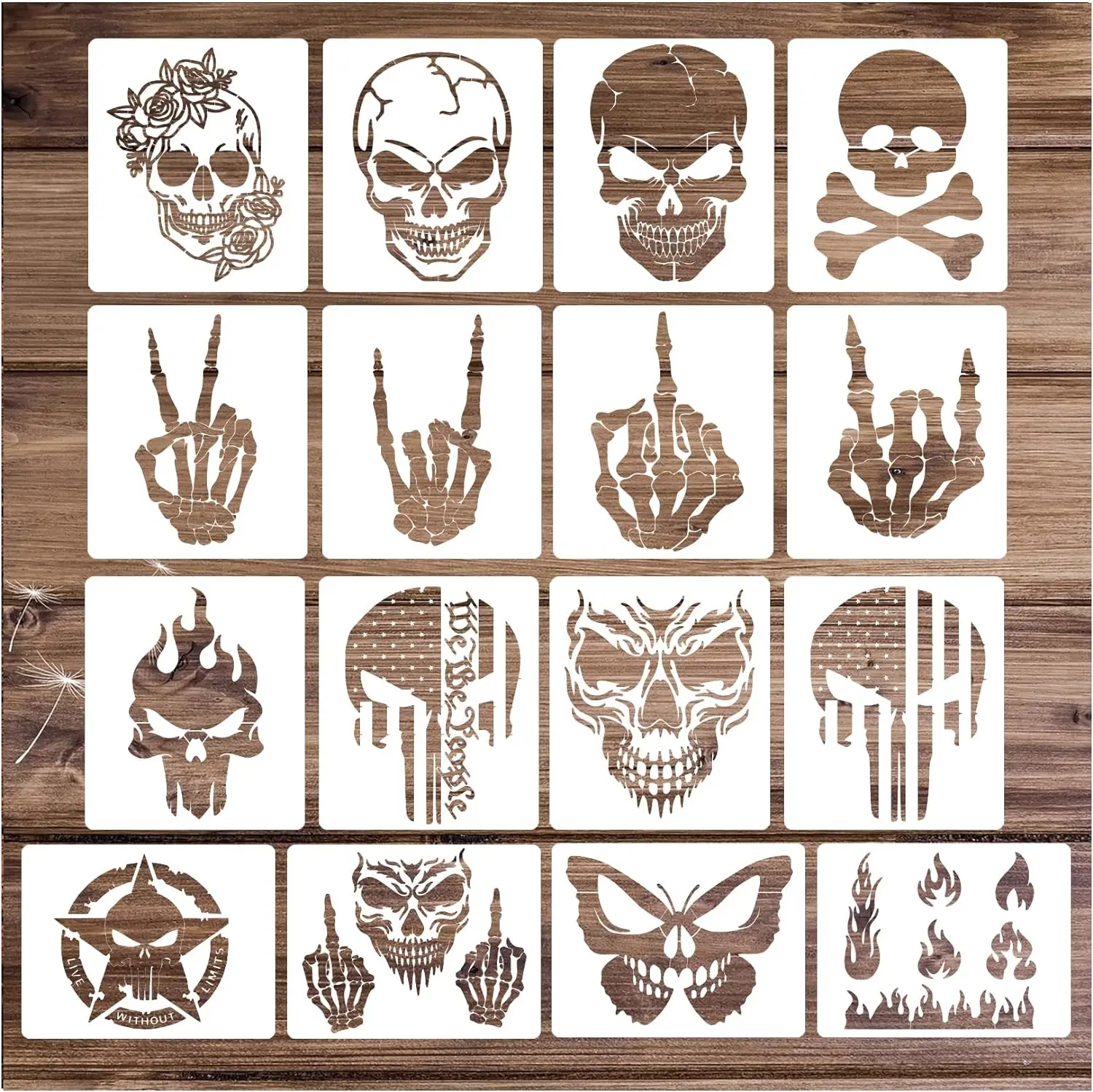 Skull Stencils for Painting On Wood Flame Skeleton Hand Finger Fire Templates for Airbrushing Art Crafts Plastic