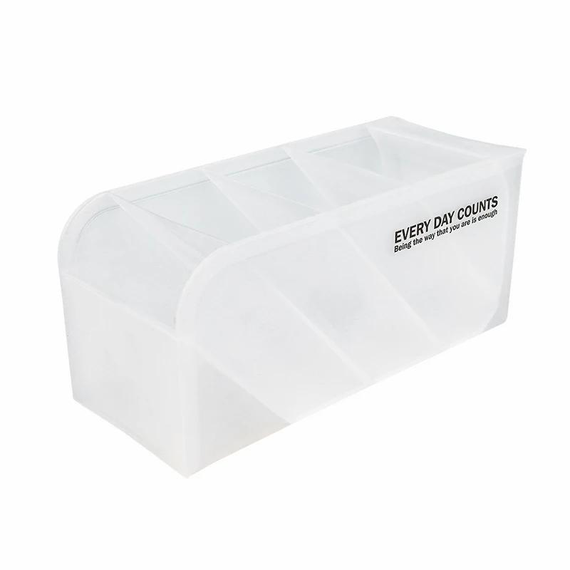 Four Grid Frosted Transparent Plastic Storage Box Desktop Cosmetics Rack Stationery Pen Holder