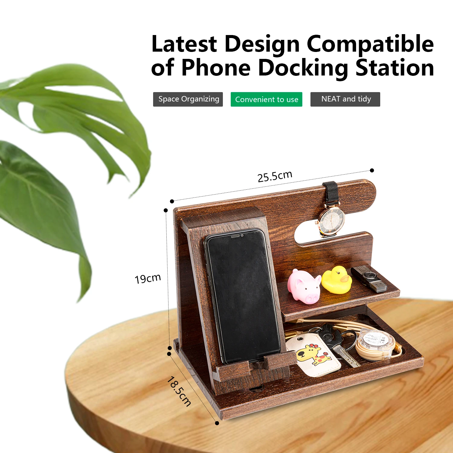 Gifts for Men Dad Natural Wood Phone Docking Station Key Holder Wallet Watch Organizer Stand Desktop Mobile Holders