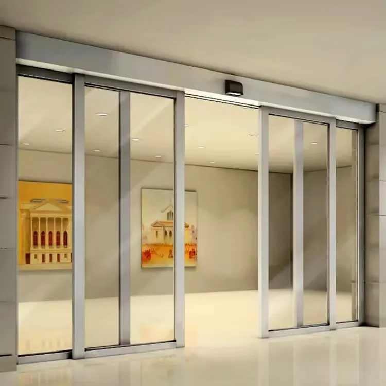 Commercial store supermarket shop electric automatic aluminium sliding doors design modern storefront aluminum glass double door