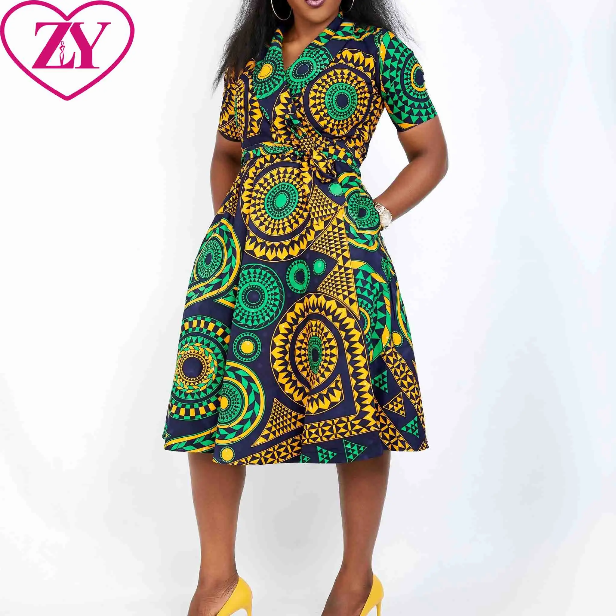 Traditional Cotton Short Sleeve Girls Midi Dresses for Women Clothing New African Ankara Modern OEM Service Adults Africa 50pcs