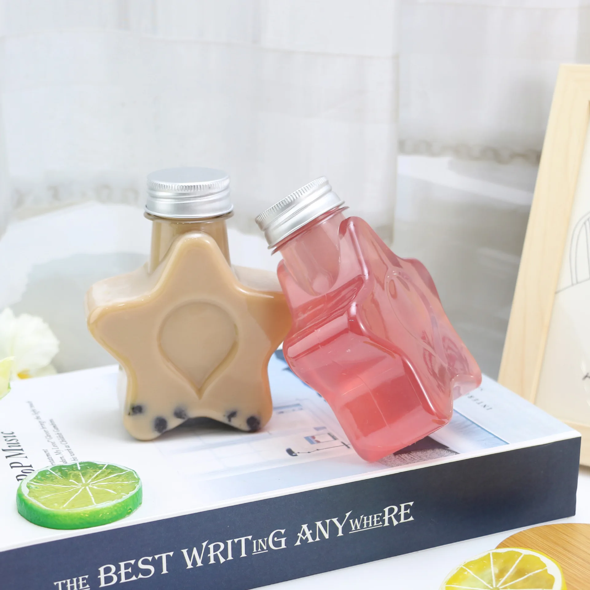 Wholesale Creative Large Mouth Bottle Takeaway Disposable Star shape PET Beverage plastic Milk Tea bottle