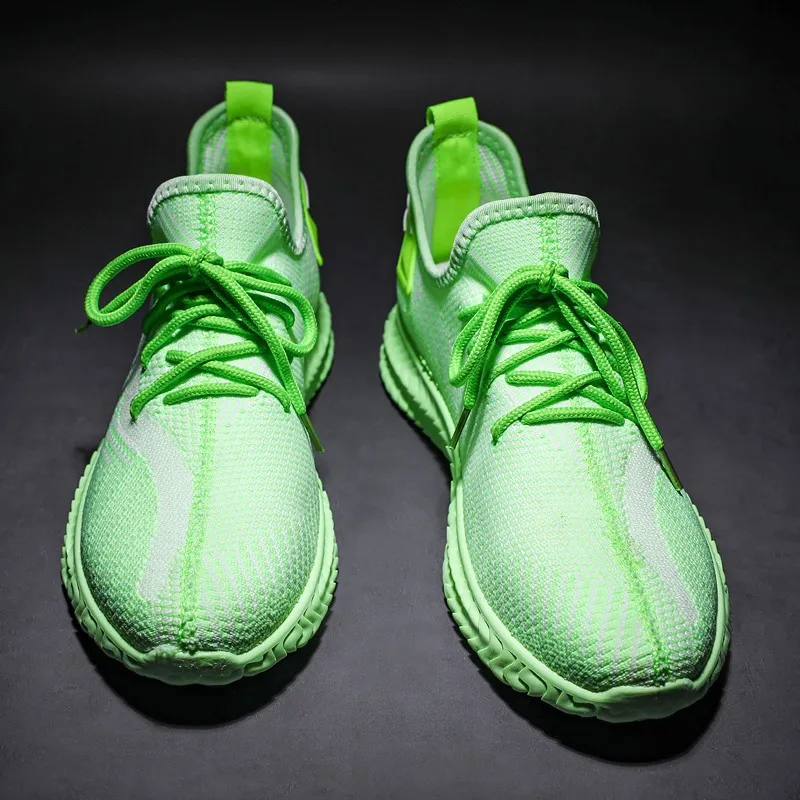 2021 Stylish thick-soled comfortable lace up breathable women green casual sneakers