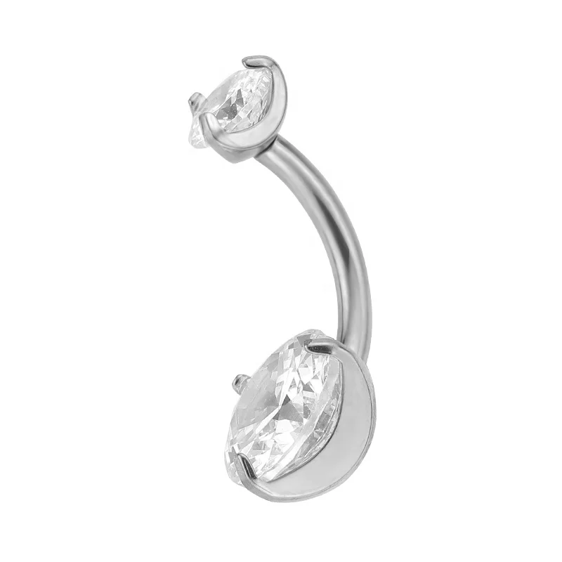 ASTM F136 Titanium internally Thread Double Prong Set CZ G23 Titanium Belly Button Rings Jewelry
