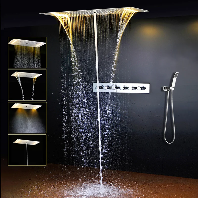 Wall Mounted Hotel Bathroom Complete Head Hand Bath Rain Shower LED Column Faucet Mixer Shower Set Sanitary Ware