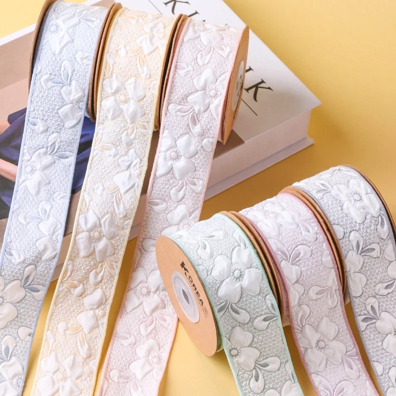 light-colored floral rabbit ear solid pattern jacquard woven ribbon 50 yard