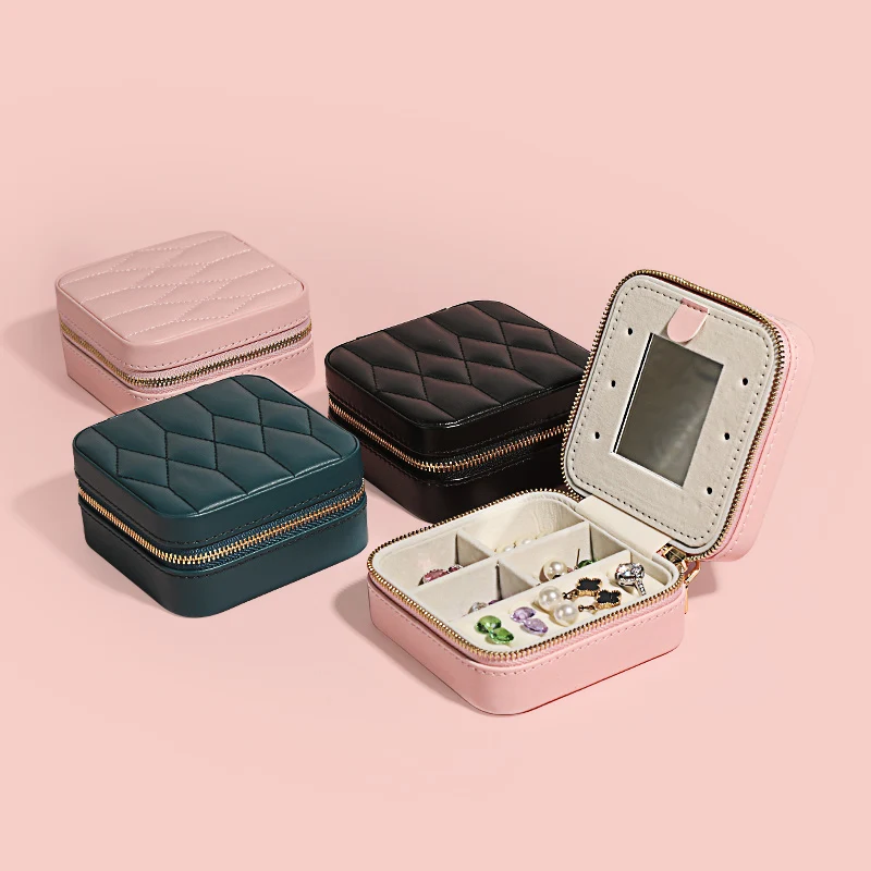 Custom Logo PU Small Travel Jewelry Box Organizer Velvet Jewellery Storage Case for Ring Earring Necklace Gift Packaging