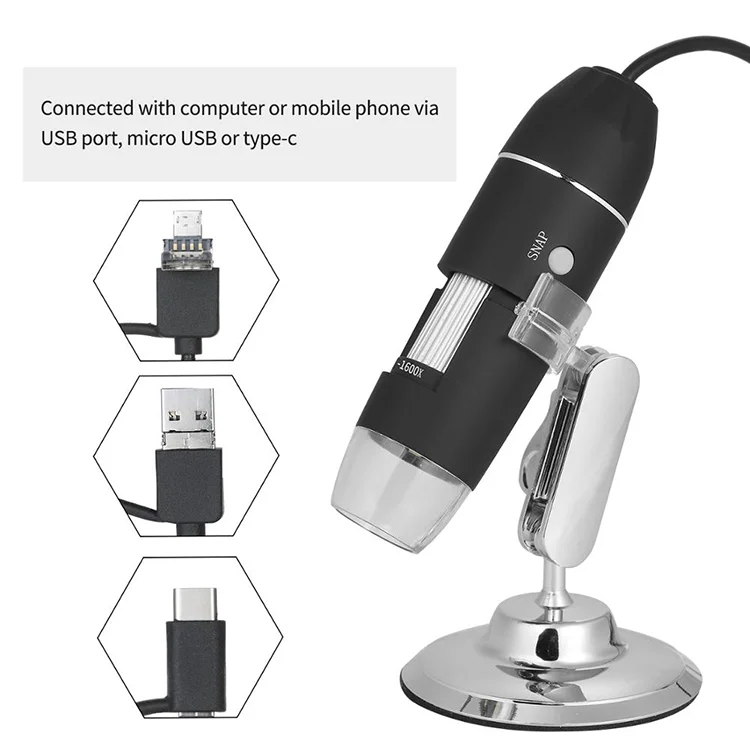 Цифровой микроскоп 3 в 1 с 1600-кратным увеличением подключением к USB для телефонов Android и компьютеров
