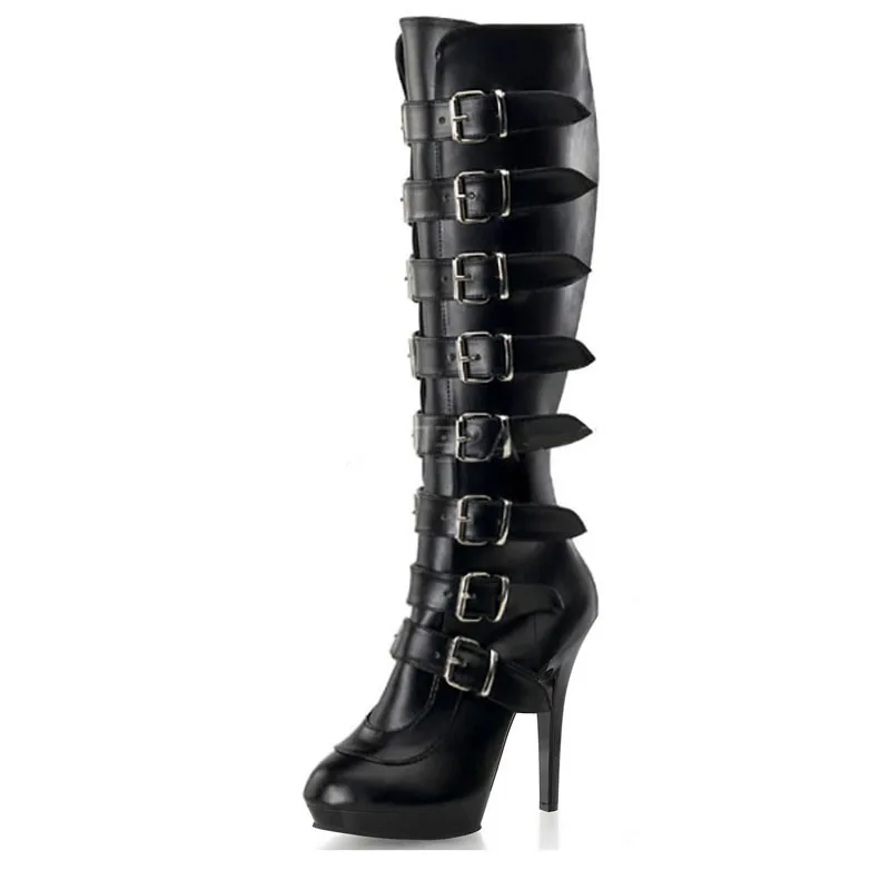 Pole Dance Thigh High Boots Women Gothic Thin Heels 13cm Gladiator Belt Buckle 5Inch Fashion Exotic Dancer Nightclub Sexy Fetish