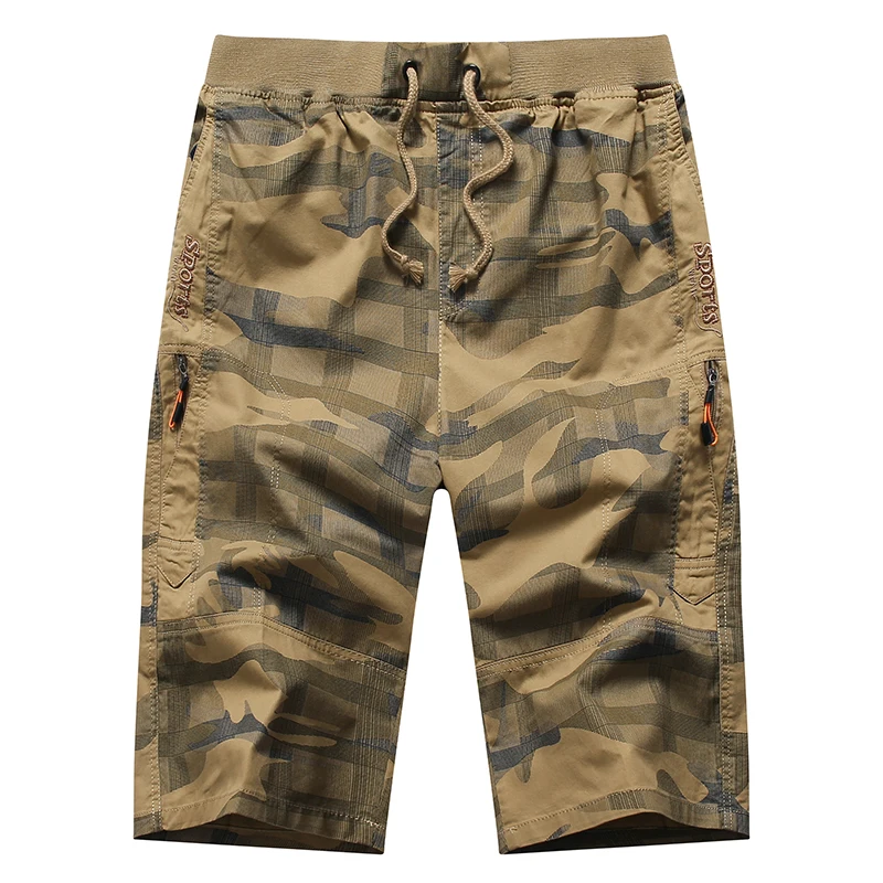 Drop Shipping Shorts with Low MOQ Camouflage Long Shorts Cargo Men 6 Pockets Below Knee Short Pants Elastic Waist Cargo Shorts