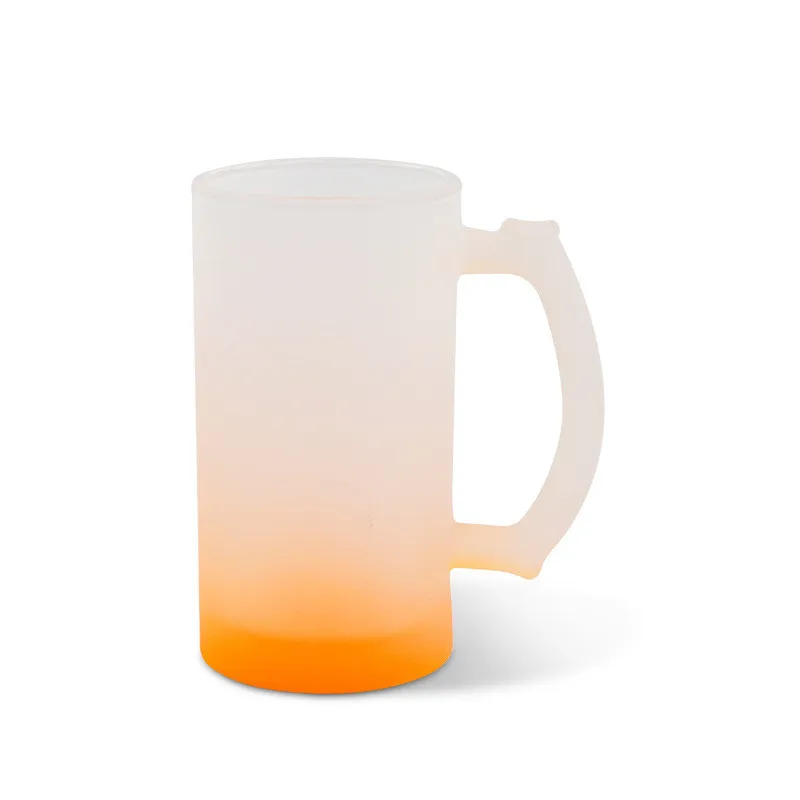 Multicolor DIY blank sublimation Crystal frosted 16oz Glass Beer Mug with handle for White Sublimation Transfer