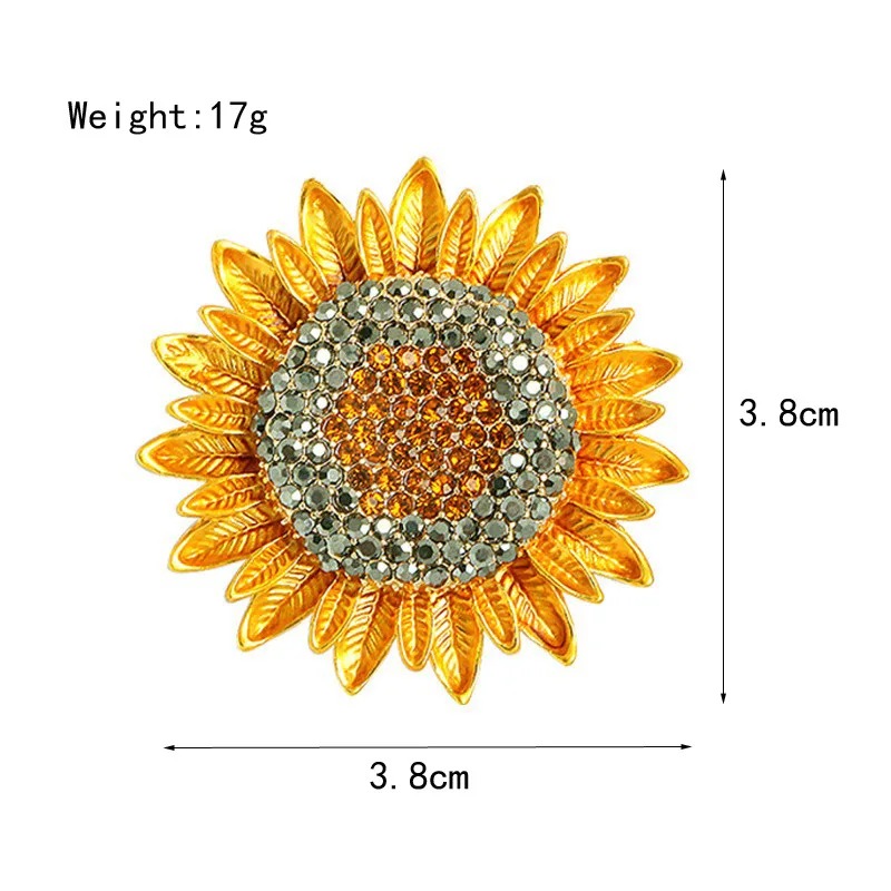 38x38mm Jewelry New Metal Zinc Alloy Quality Fashion Jewelry Women Korean Crystal Sunflower Flower Brooch
