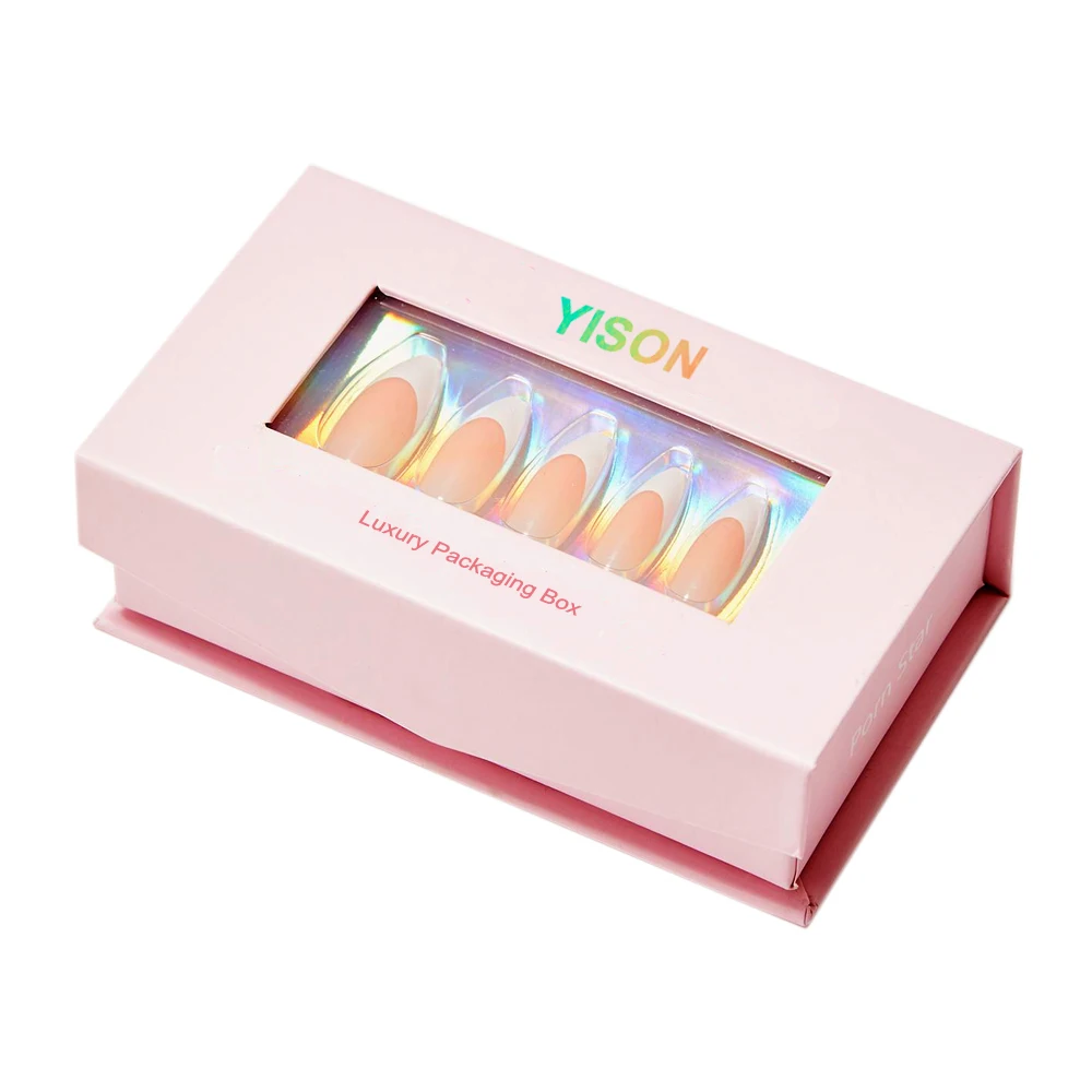 Customize Empty imitated Press On Nail Care Box Packing Pink Glitter Magnetic Nail Tip Box