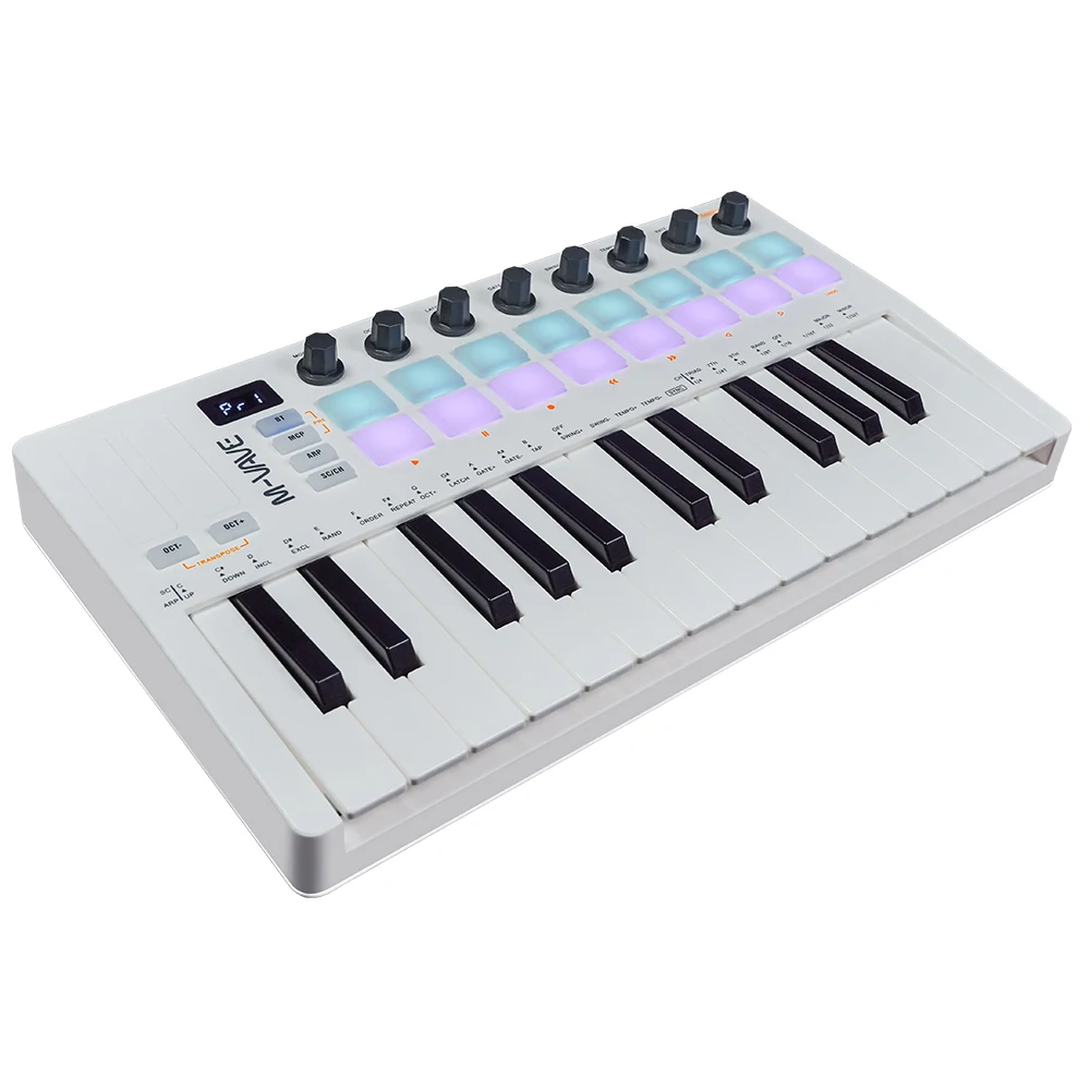 25 Key USB MIDI Keyboard Controller With 16 Backlit Drum Pads Wireless Semi Weighted Professional dynamic key M-VAVE