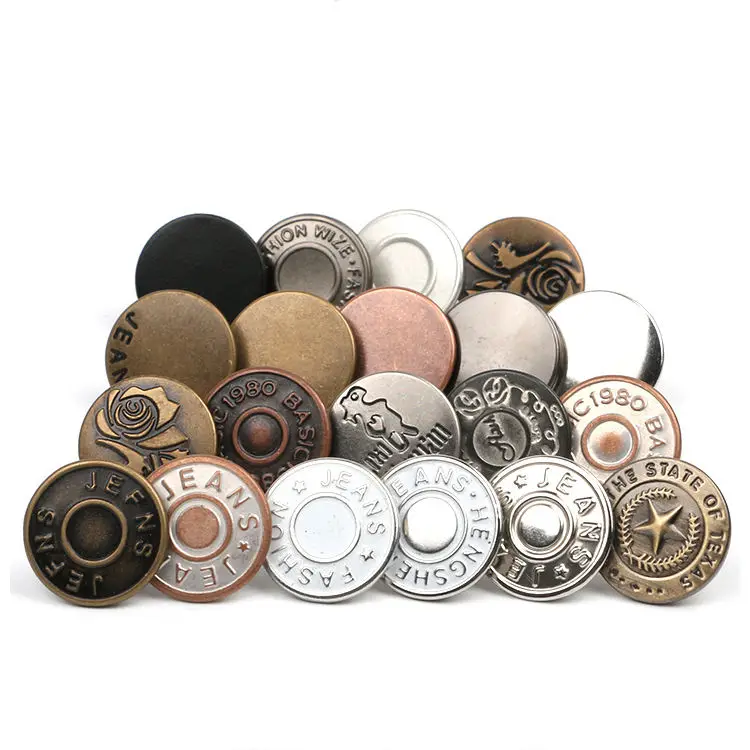 Custom Logo Metal Button Cheap Price Custom Jean Button round Zinc Alloy Button for Denim Garments Plated Technique