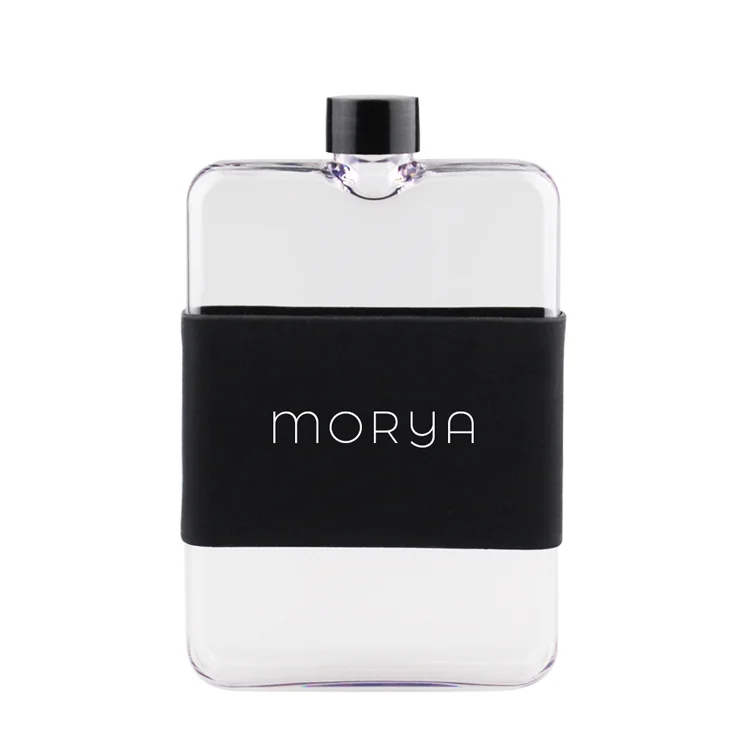 2021 New Arrival Tritan Plastic 500ml A5 A6 Notebook Memo Flat square Water Bottle BPA Free clear bottle with silicone sleeves